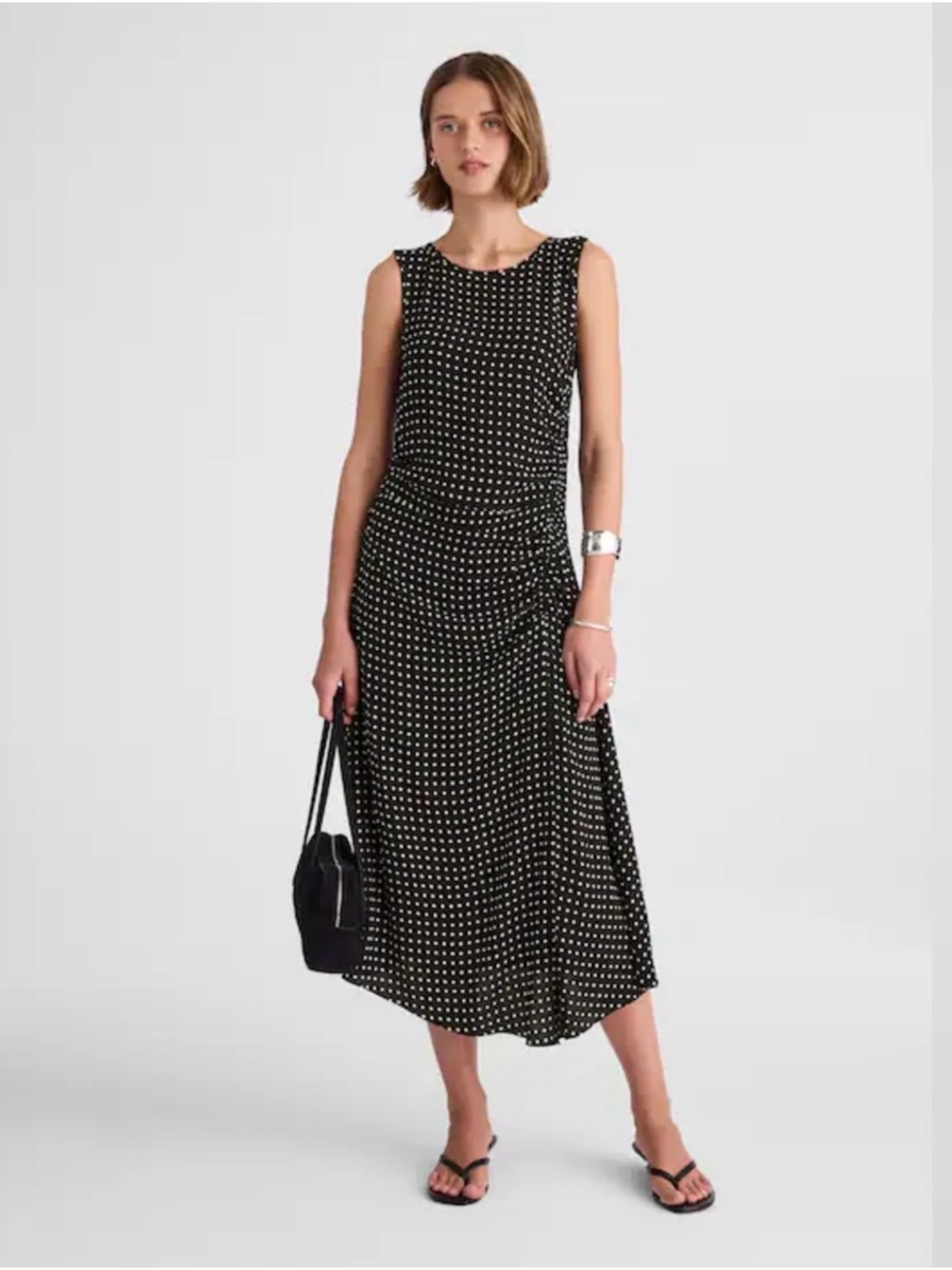 Madewell Asymmetrical Ruched Midi Dress in Dot